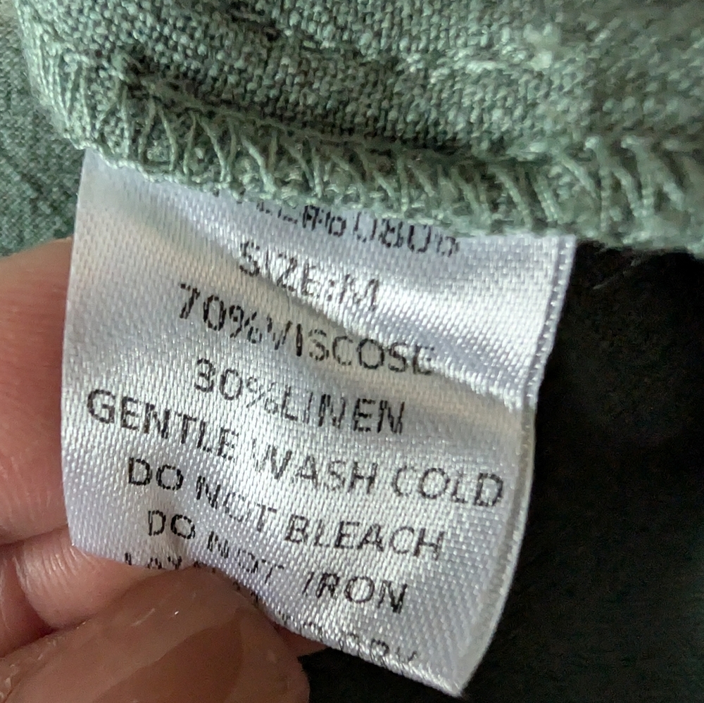 Linen Blend V Neck Dolman Sleeve Tunic Dress Teal Coastal Boho Seafoam Green M - Picture 7 of 13